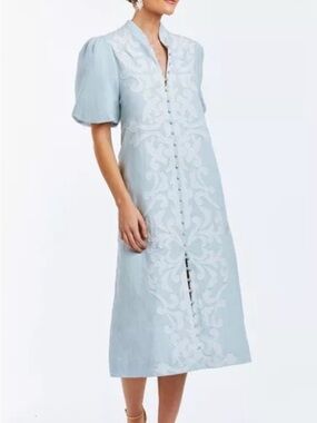 Mestiza New York Light Blue Embroidered Button-Front Midi Dress